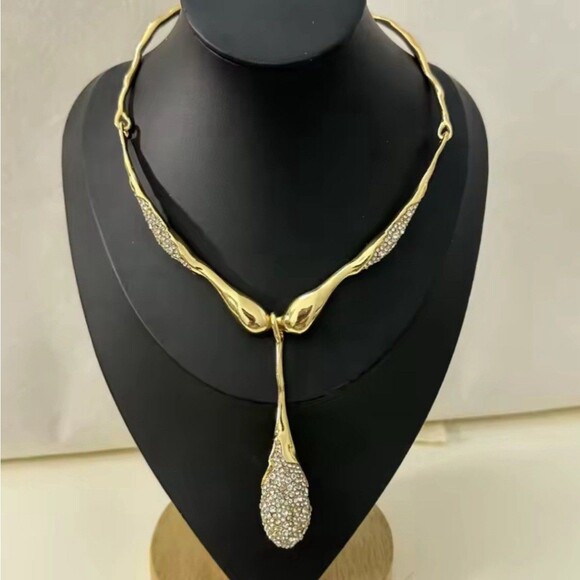 Crystal Teardrop Collar Necklace 14k Gold Plated Alexis Bittar Solanales N01 - Picture 2 of 5